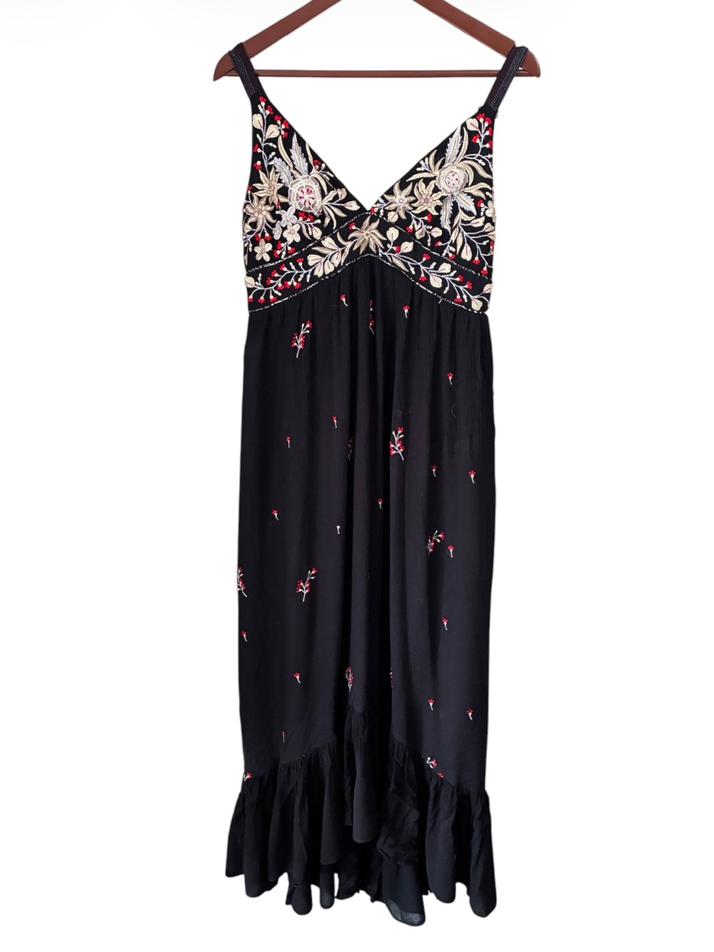 Ranna Gill Black Floral Embroidered Maxi Dress Size Small